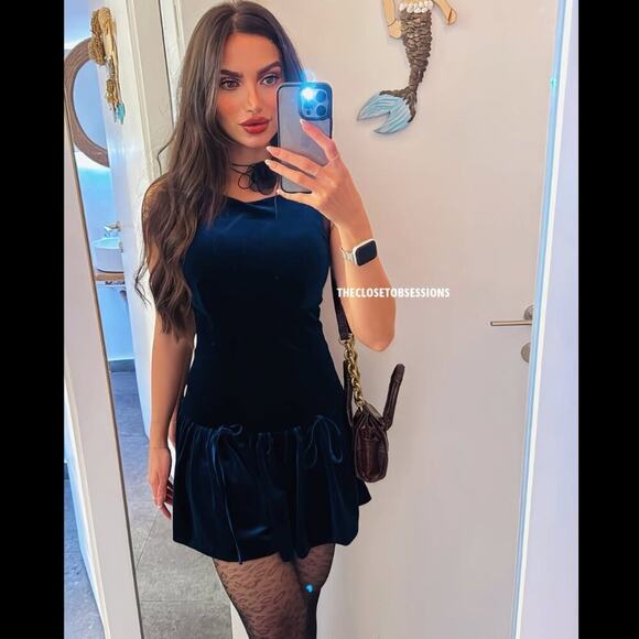 ZARA Velvet Mini Dress NWT | Midnight Blue Sleeveless Balloon Hem L - Picture 14 of 16